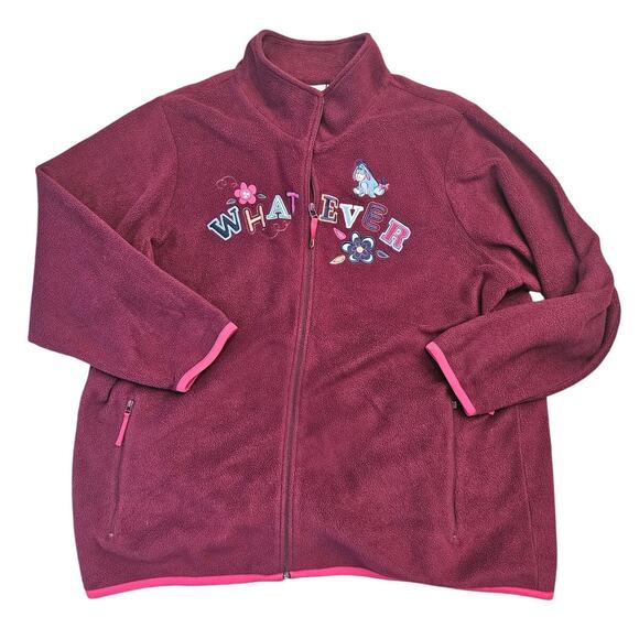 Vintage Disney Plus Maroon Fleece Eeyore 'Whatever' Embroidered Jacket sz 3X - Picture 1 of 6